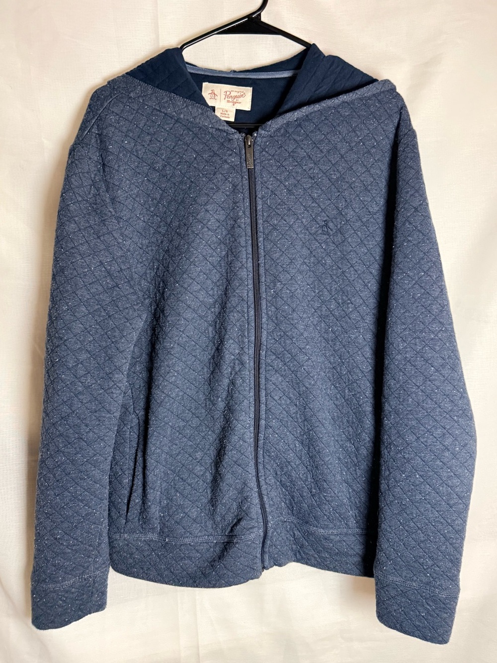 Original Penguin Quilted Hoodie Jacket Mens Large Blue Full Zip Cotton Blend